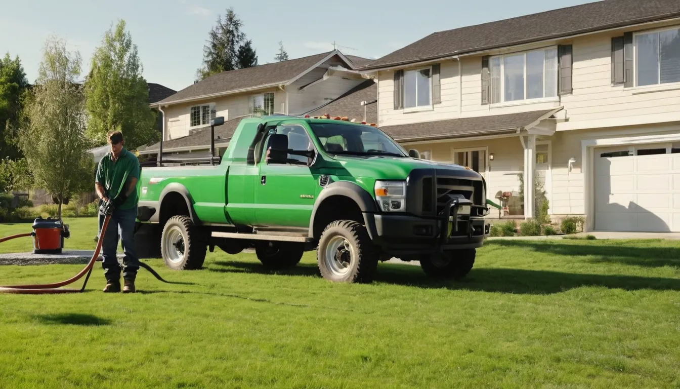 Septic pump truck and provider at a home's tank lid in Lake Forest